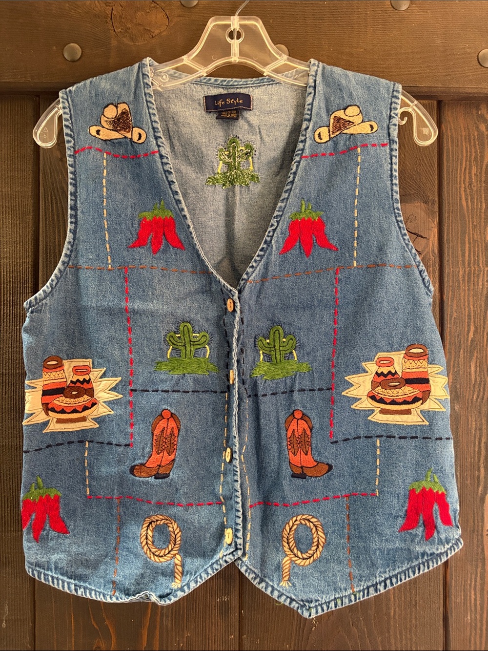 Denim Embroidered Western Vest - Blue Vintage Western